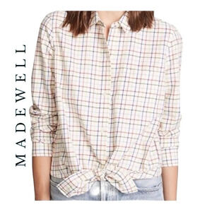 1552. MADEWELL RAINBOW PLAID TIE FRONT‎ BUTTON UP TOP SIZE XSMALL